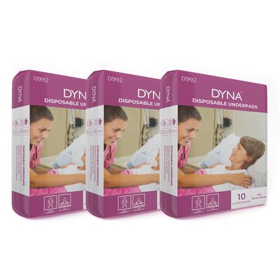 Dyna Disposable Underpad | Size 60cm X 90cm | Superior Absorbency | Leak-Proof | Soft | 3 Pack (30 Pieces)