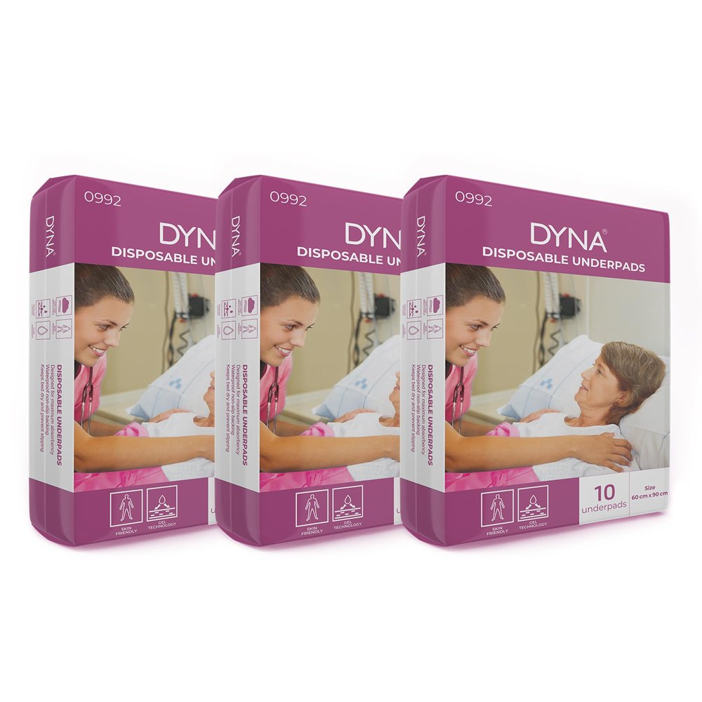 Dyna Disposable Underpad | Size 60cm X 90cm | Superior Absorbency | Leak-Proof | Soft | 3 Pack (30 Pieces)