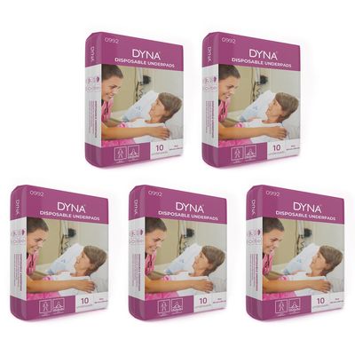 Dyna Disposable Underpad | Size 60cm X 90cm | Superior Absorbency | Leak-Proof | Soft | 5 Pack (50 Pieces)
