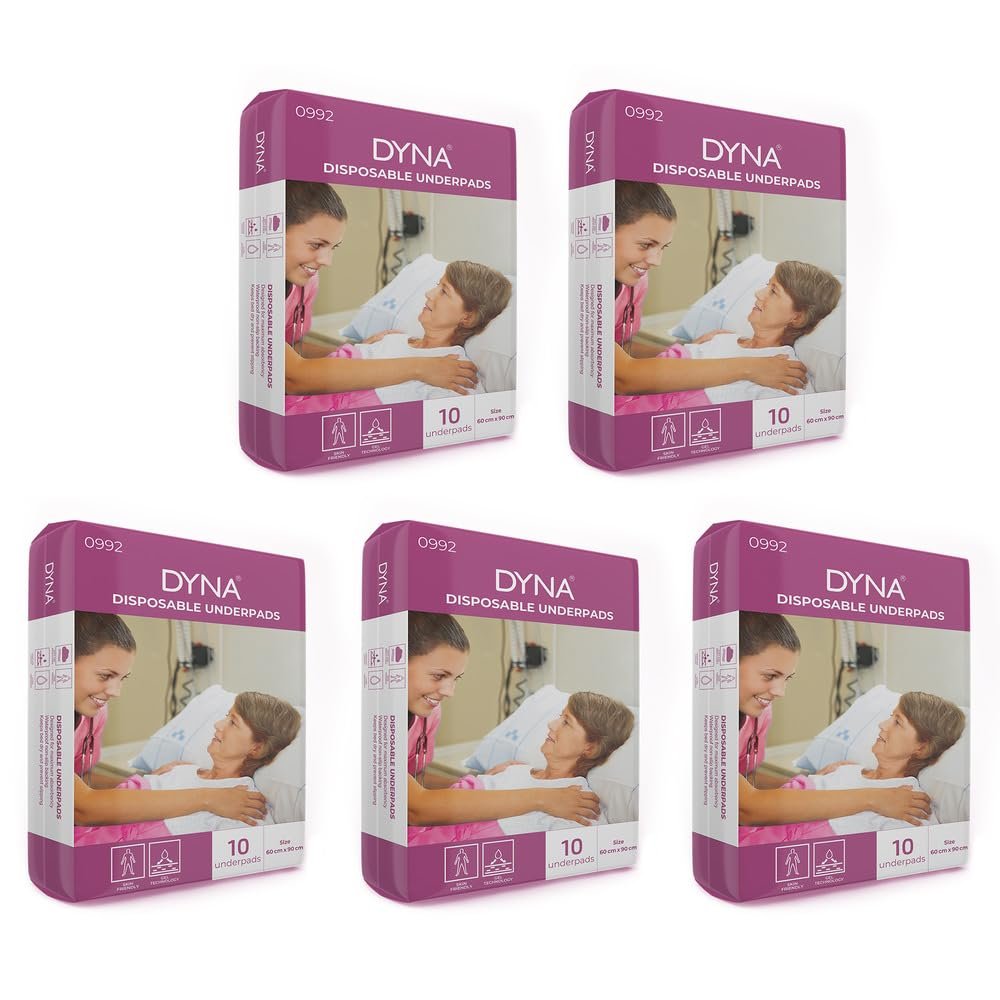 Dyna Disposable Underpad | Size 60cm X 90cm | Superior Absorbency | Leak-Proof | Soft | 5 Pack (50 Pieces)
