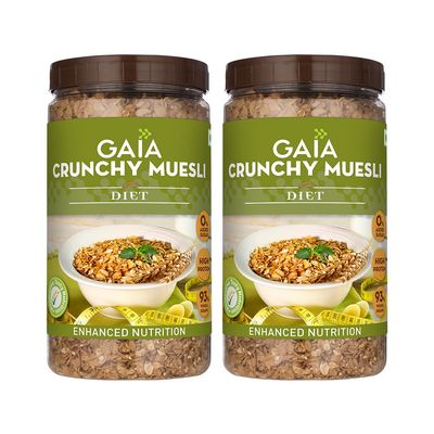 Gaia Diet Muesli - Healhty Diet Food - Power of Multigrain Oats,Wheat Flakes,High Fiber - Super Tasty and Delicious - Sugar Free Breakfast Cereal 1KG Jar(Pack of 2)