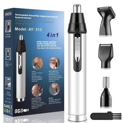 BONLOE Professional 4 in 1 USB Rechargeable Ear and Nose Hair Trimmer for Men and Women - Painless,Lightweight,Waterproof Electric Grooming Tool,Silver