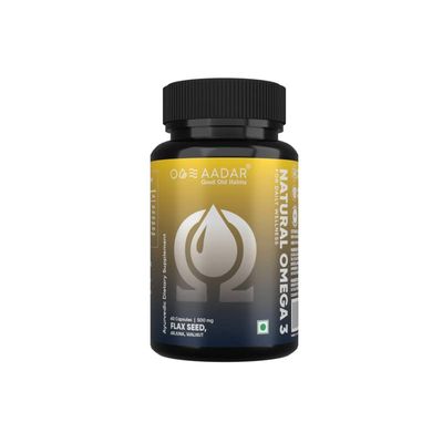 Aadar Natural Omega 3 6 9 | 100% Vegan Herbal Omega 3 Capsules without Fish Oil | 60 Capsules - Pack of 1 | Ayurvedic Supplements for Men and Women | Flaxseed, Arjuna, Walnuts