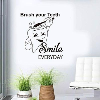 ARWY Dental Vinyl Wall Sticker for Clinic (Black, Standard Size) Dentist Office Wall Decal with Tooth Design Self Adhesive Removable Dental Clinic Wall Decoration