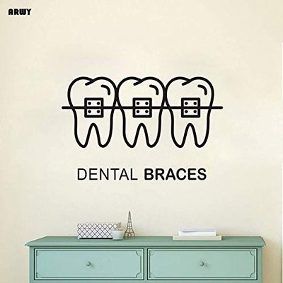 ARWY Dental wall Stickers for Clinic Art Dental Braces Teeth Health Wall Sticker Teeth Care Clinic Store Wall Decor Sticker Removable Size(40X66) (Black)