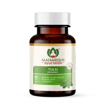 Maharishi Ayurveda Organic Tulsi, Contains Vitamins A & C, Anti-Stress, Respiratory Wellness Improves Stamina, Boosts Immunity - 60 Tablets (Pack of 2)