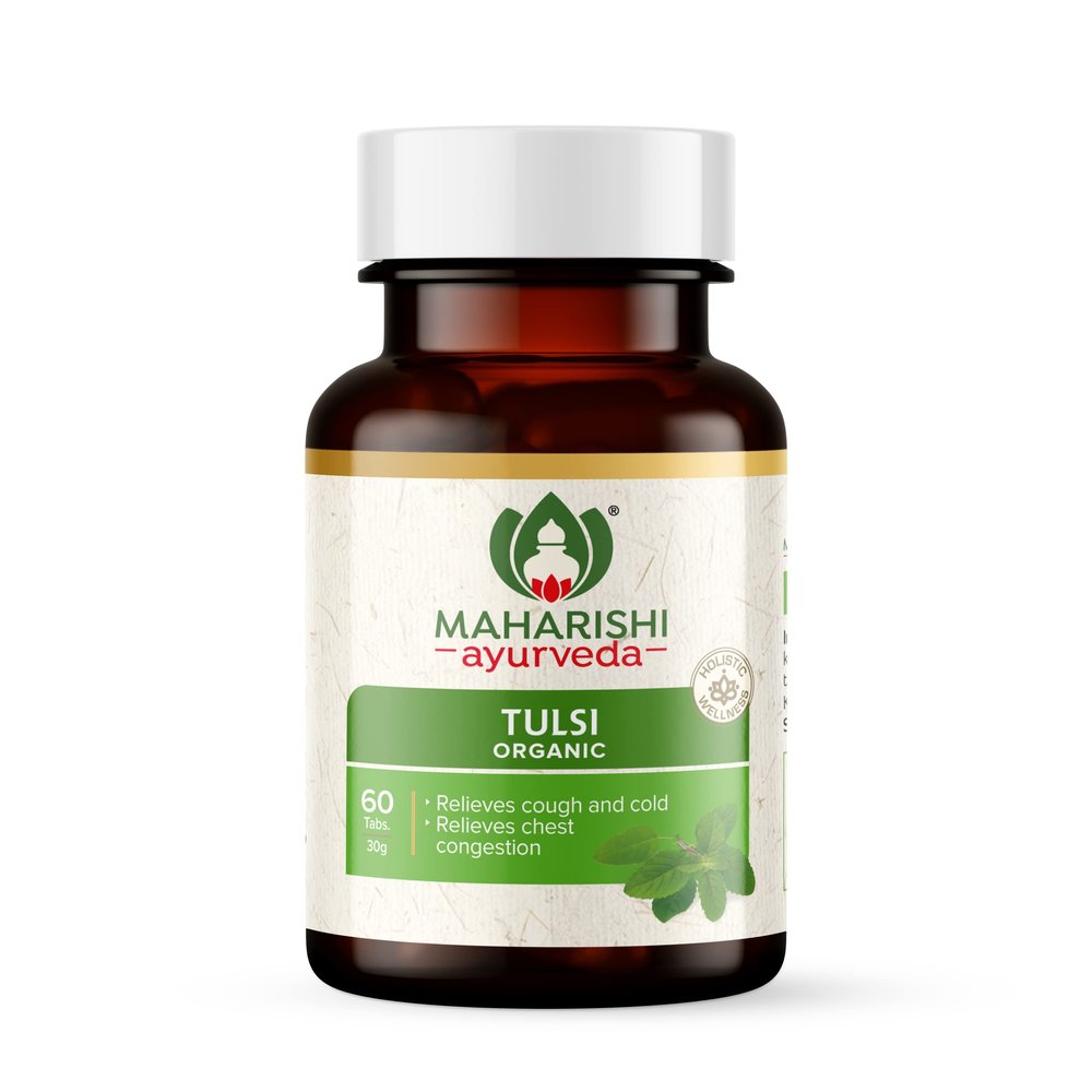 Maharishi Ayurveda Organic Tulsi Tablets | For Respiratory Wellness | Holy Basil | Provides relief in Cough & Cold | Natural Immunity Booster| 100% Organic | 60 Tabs (Pack of 1)