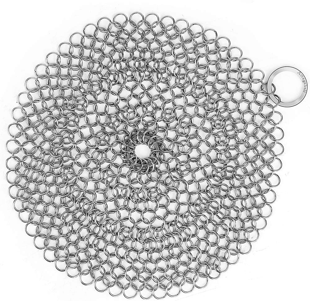 Amagabeli 7x7 316 Stainless Steel Cast Iron Cleaner Chainmail Scrubber for Cast Iron Pan Skillet Cleaner for Dishes Glass Pre-Seasoned Cast Iron Pot Seasoning Protection Cookware Accessories