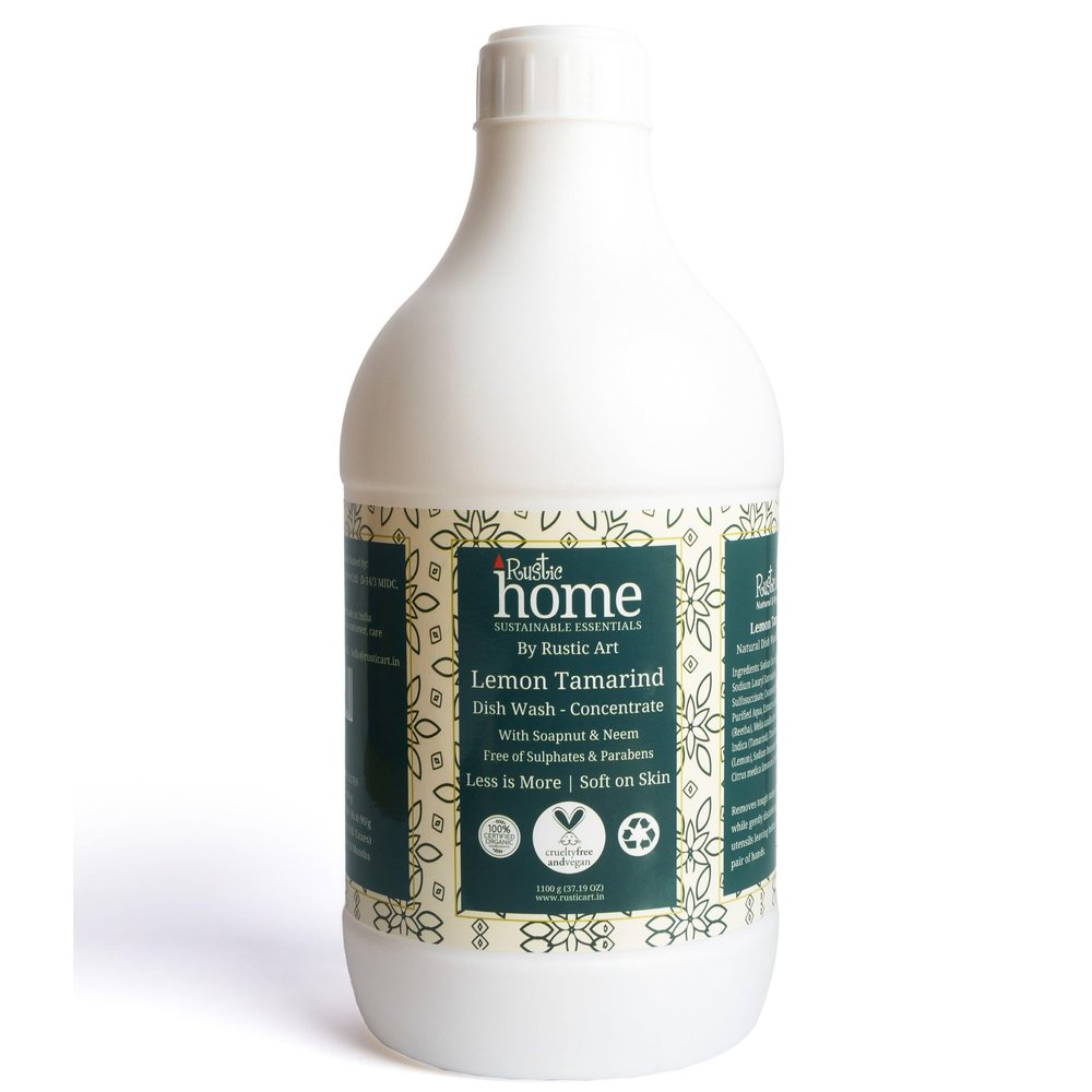 Rustic Home Lemon Tamarind Dish Wash Concentrate | Plant-Based & Natural | Soapnut & Neem | Converts to ~11 L Liquid | Tough on Grease, Gentle on Hands | Sulphate & Paraben Free | 1100g
