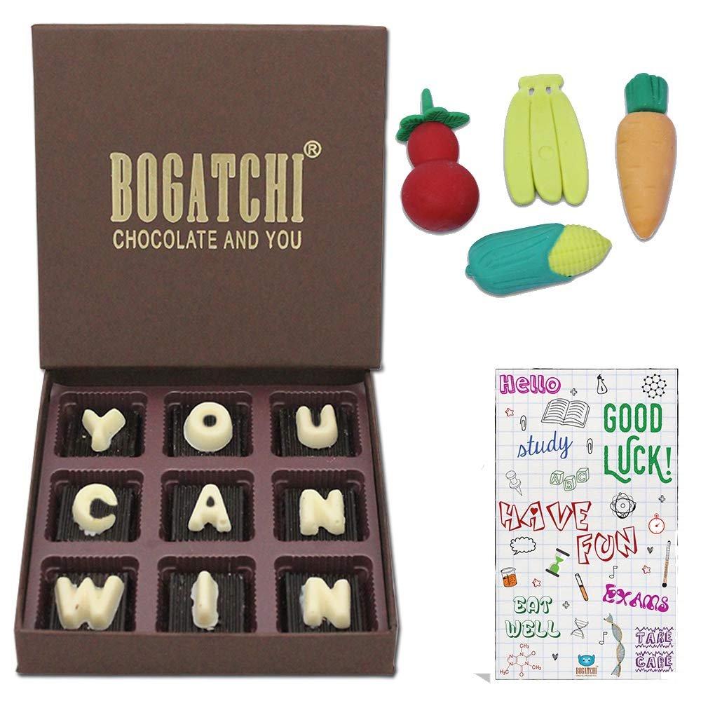 BOGATCHI All The Best Gifts for Exam|You Can Win |Dark Chocolates,9pcs | Free Erasers Set and Good Luck Card