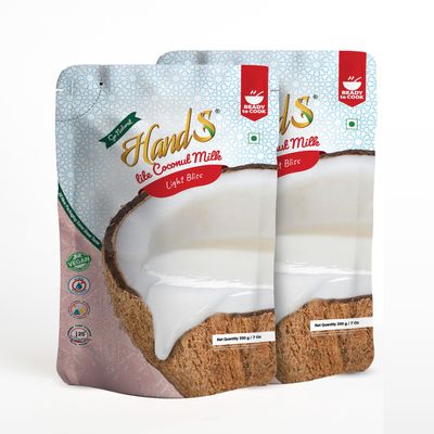HandS Organic Lite Coconut Milk 12% Fat | Dairy-Free & Plant-Based | Vegan & Keto Friendly | No Preservatives | Ideal for Smoothies, Soups, Shakes & Cooking - 200ml x Pack of 2