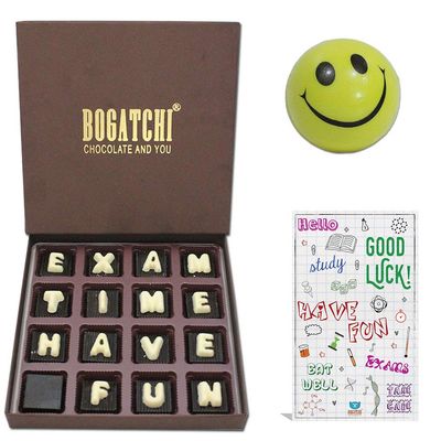 BOGATCHI All The Best Gifts for Exam|Exam Time Have Fun | Dark Chocolates, 16pcs | Free Smiley Ball and Good Luck Card