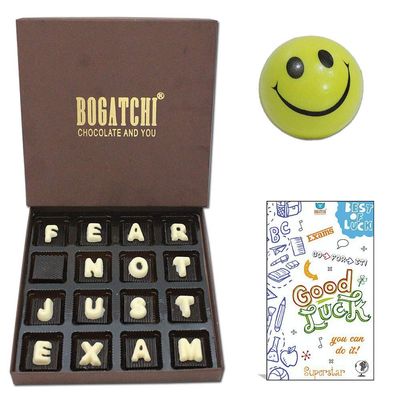 BOGATCHI All The Best Gifts for Exam|Fear Not Just Exam | Dark Chocolates, 16pcs | Free Smiley Ball and Good Luck Card