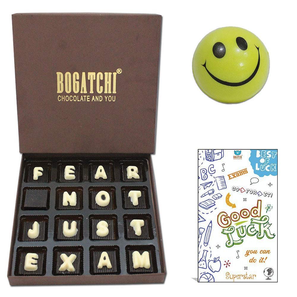 BOGATCHI All The Best Gifts for Exam|Fear Not Just Exam | Dark Chocolates, 16pcs | Free Smiley Ball and Good Luck Card