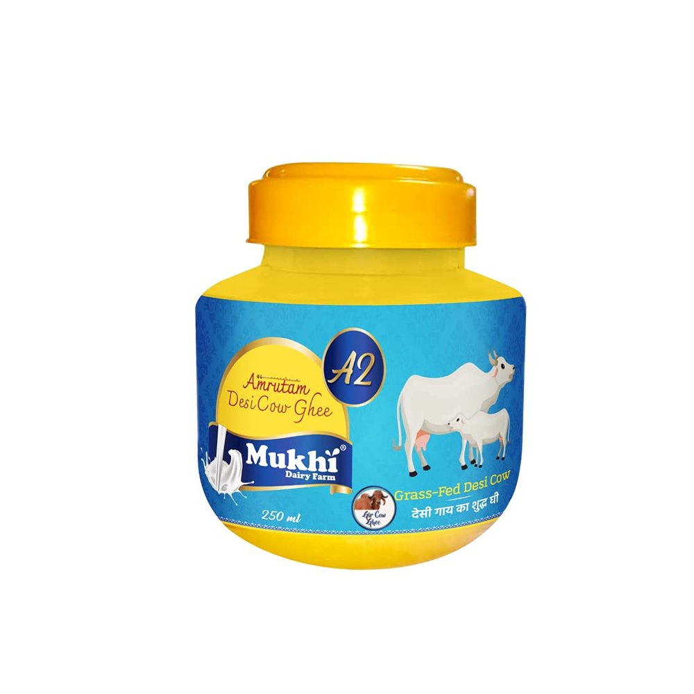 Mukhia Amrutam 250 ml A2 Desi Cow Ghee, Desi Gir Cow Certified A2 Ghee,Curd Culture Bilona Method