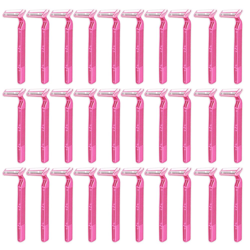 Bulk Disposable Razors for Women Bundle ~ Pack of 30 Comfort Coated Twin Blade Razors for Travel, Gym, Etc.