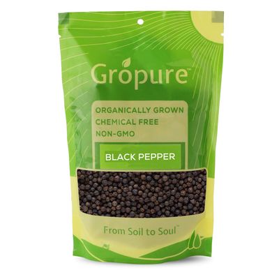 GroPure Organic: From Soil to Soul - Black Pepper Whole - 200g I Sabut Kaali Mirch I Best Organic Spices I Excellent Medicinal Properties I King of Spices I Authentic Aroma, Colour and Texture I Quality Organic Sabut Kali Mirch I Black Pepper Whole