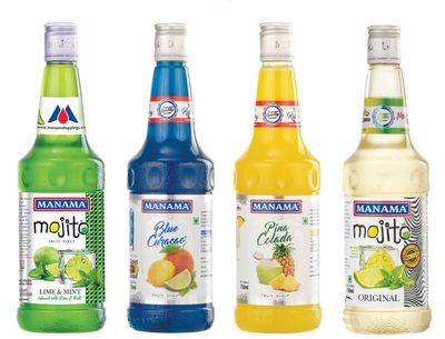 Manama Lime and Mint mojito, Blue Curacao, Pinacolada and Original Mojito Syrup, 750ML Each, Pack of 4