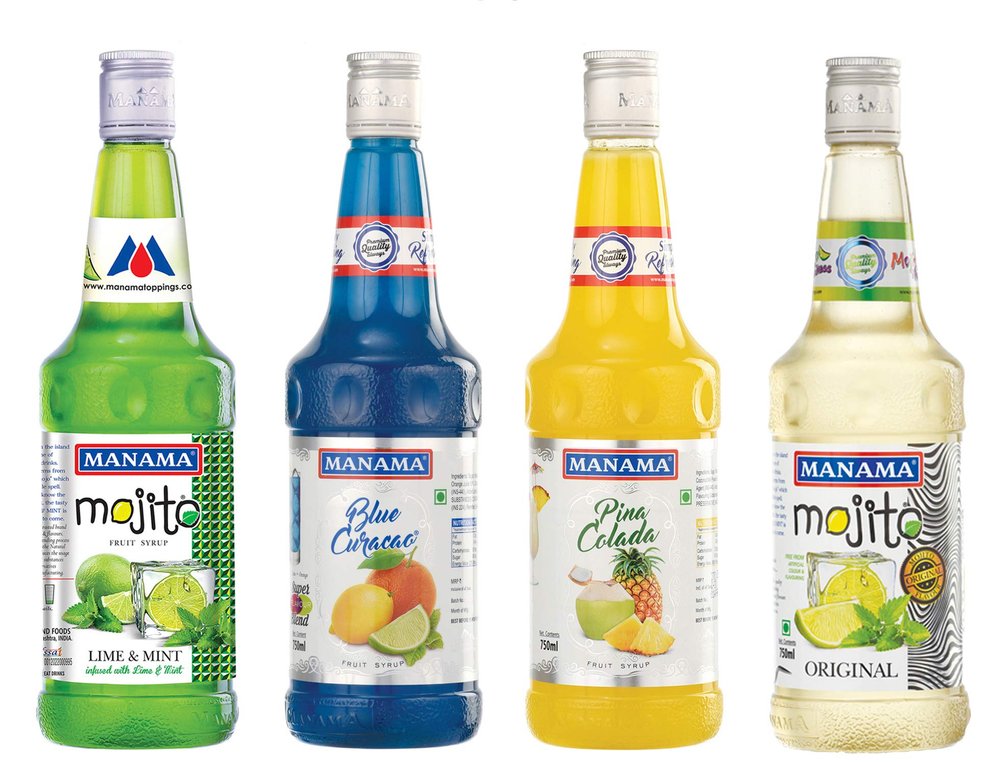 Manama Lime and Mint mojito, Blue Curacao, Pinacolada and Original Mojito Syrup, 750ML Each, Pack of 4