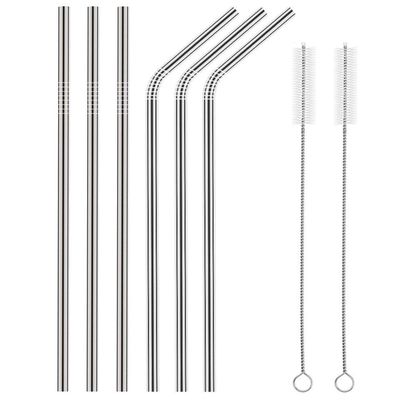 Evaluemart Stainless Steel Straws for Drinking with Brushes (3 Bent + 3 Straight + 2 Brushes)
