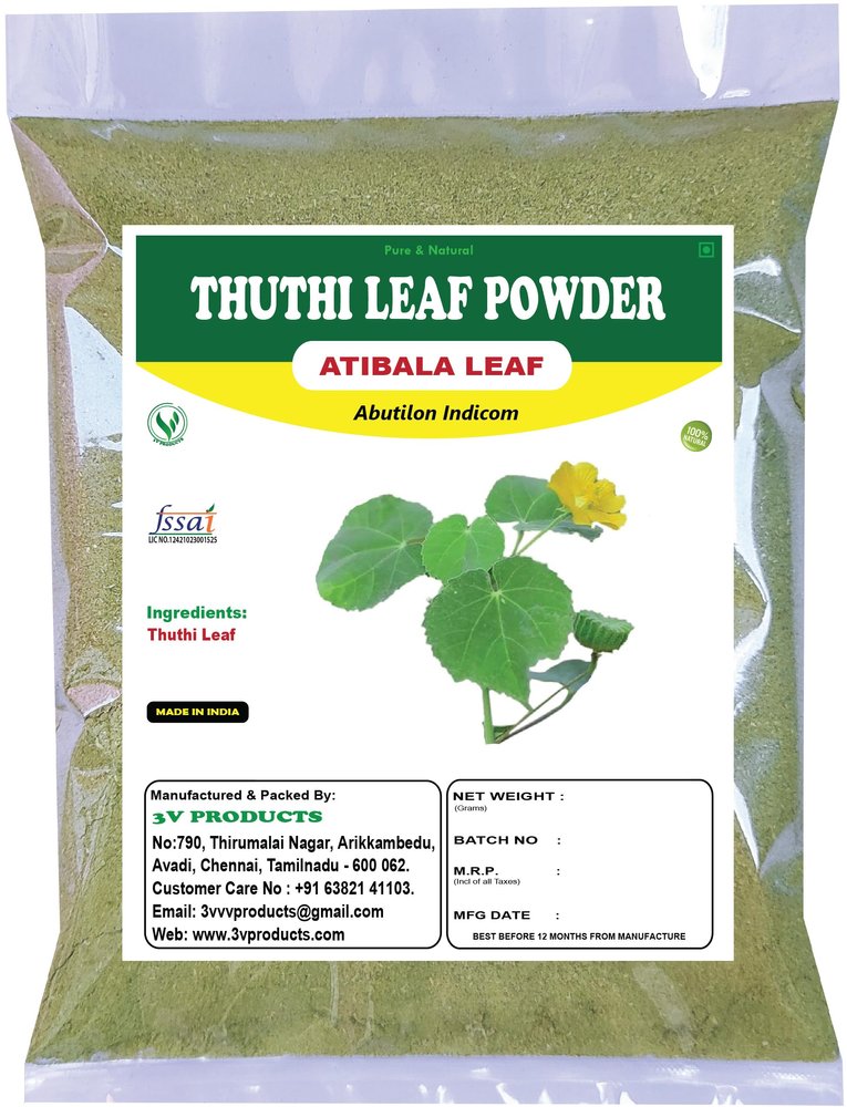 3V PRODUCTS Thuthi Leaf Powder 100g | Kanghi | Atibala Leaf | Abutilon indicom Leaf