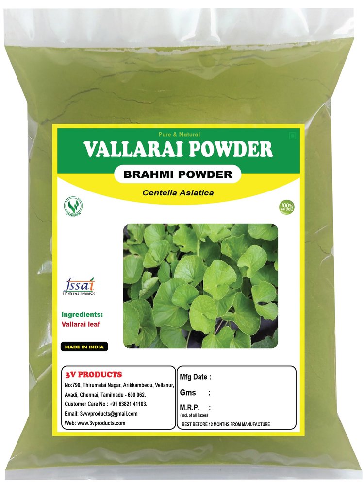 3V PRODUCTS Vallarai Powder 300g | Brahmi | Gotu Kola | Centella Asiatica | Vallarai Keerai for Memory Power & Brain Health | Skin Hair care | Health Benefits (Pack of 3x100g)