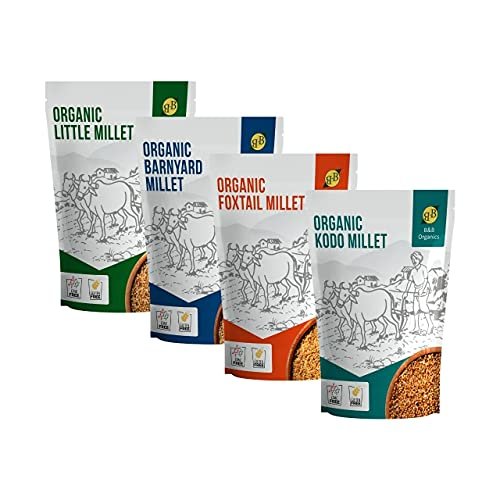 B&B Organics Traditional Mixed Millet Combo of 4 (Little, Kodo, Foxtail & Barnyard Millet) - Each 250 grams
