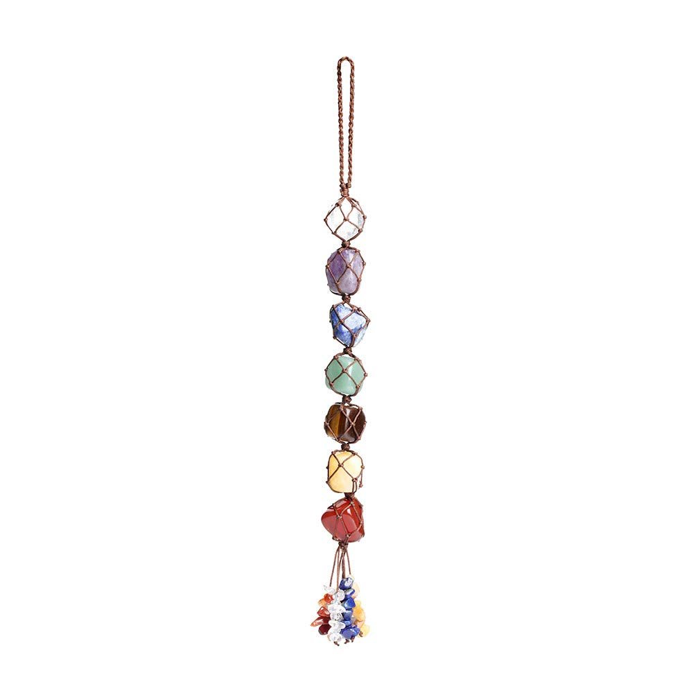 7 Chakra Gemstones Healing Feng Shui Crystals Window Car Hanging Ornament Dowsing Pendulum Good Luck Home Decoration for Reiki Healing Yoga Meditation,Worry Palm Tumbled Stones