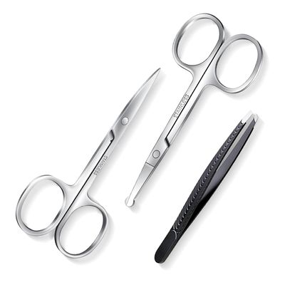 Facial Hair Small Grooming Scissors for Women Men, Curved and Rounded Nose Hair, Mustache, Beard, Eyelashes, Ear Hair Trimming Scissors Eyebrow Trimmer, Stainless Steel Little Scissors for Safety Use