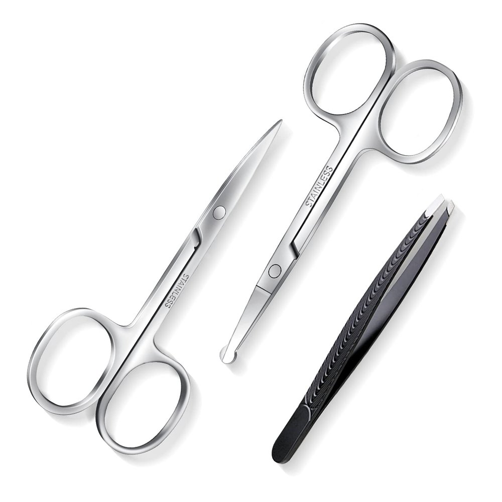 Facial Hair Small Grooming Scissors for Women Men, Curved and Rounded Nose Hair, Mustache, Beard, Eyelashes, Ear Hair Trimming Scissors Eyebrow Trimmer, Stainless Steel Little Scissors for Safety Use