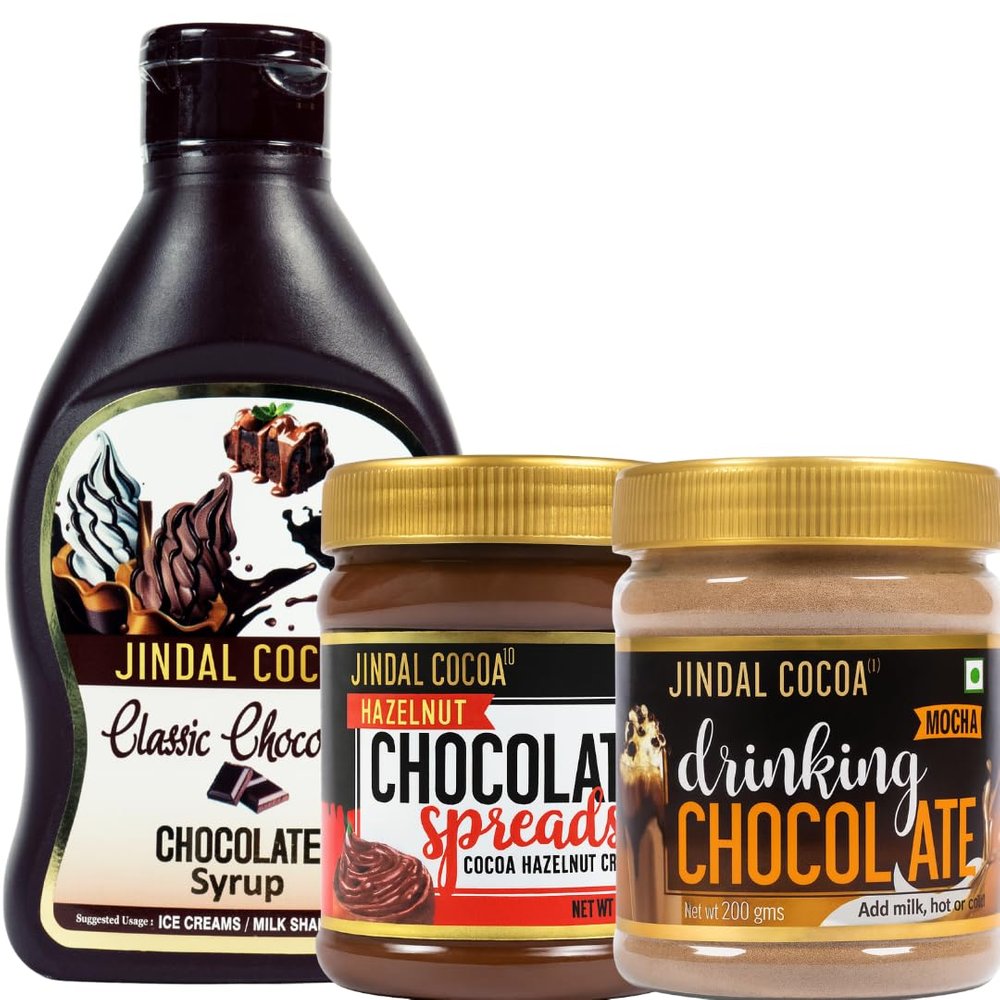 Jindal Cocoa Combo | Syrup 650g & Chocolate Hazelnut Spread 320g & Drinking Chocolate Mocha 200g | Rich in Cocoa | Intense Flavour | No Palm Oil