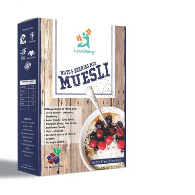 Leanbeing Muesli Nut, Berries & Seeds Mix 400G | Gluten Free | Natural Breakfast Cereal |Naturally Sweetened