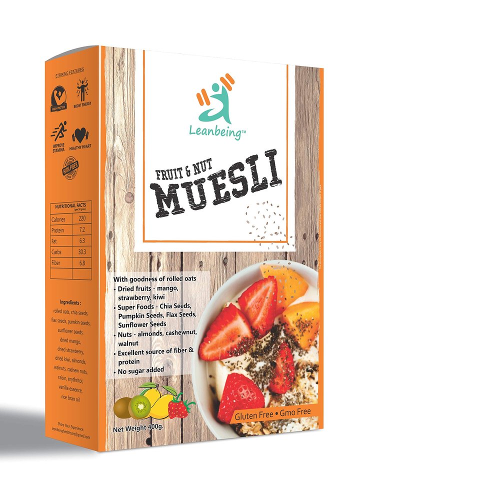 Leanbeing Muesli Fruit & Nut 400G | Gluten Free | Natural Breakfast Cereal |Naturally Sweetened