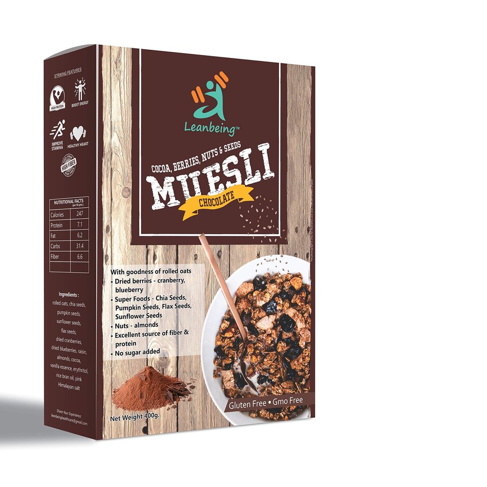 Leanbeing Dark Chocolate Muesli Berries, Nuts & Seeds 400G | Gluten Free | Natural Breakfast Cereal |Naturally Sweetened
