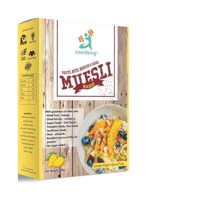 Leanbeing Mango Muesli Nuts, Berries & Seeds 400G | Gluten Free | Natural Breakfast Cereal |Naturally Sweetened