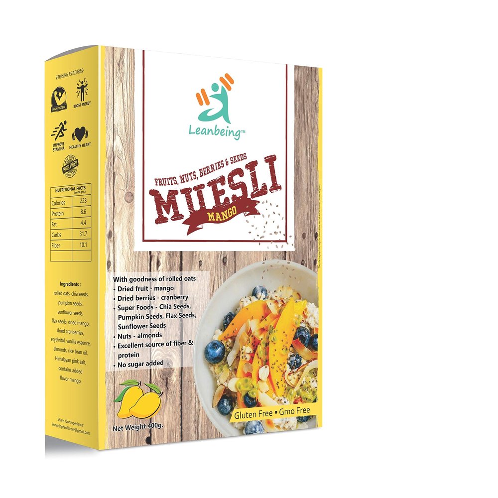Leanbeing Mango Muesli Nuts, Berries & Seeds 400G | Gluten Free | Natural Breakfast Cereal |Naturally Sweetened