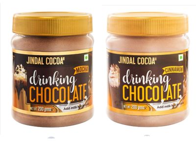 JINDAL COCOA Combo of Drinking Chocolate Mocha 200 Gm | Drinking Chocolate Cinnamon 200 Gm | Pack of 2 | 100% Vegetarian | No Artificial Colors & Preservatives | No Trans-Fat