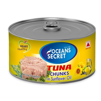 Oceans Secret - Canned Tuna in Sunflower Oil, (180 g ) (Pack of 8) | Immunity Booster | Superfood | 100% Sunflower Oil | No Added Water