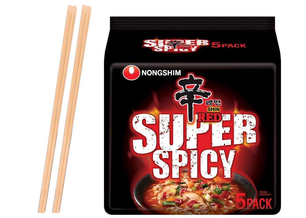 Food Library The Magic Of Nature Instant Red Super Spicy Noodles Pack of 5 & Free Chopsticks 2 Sets