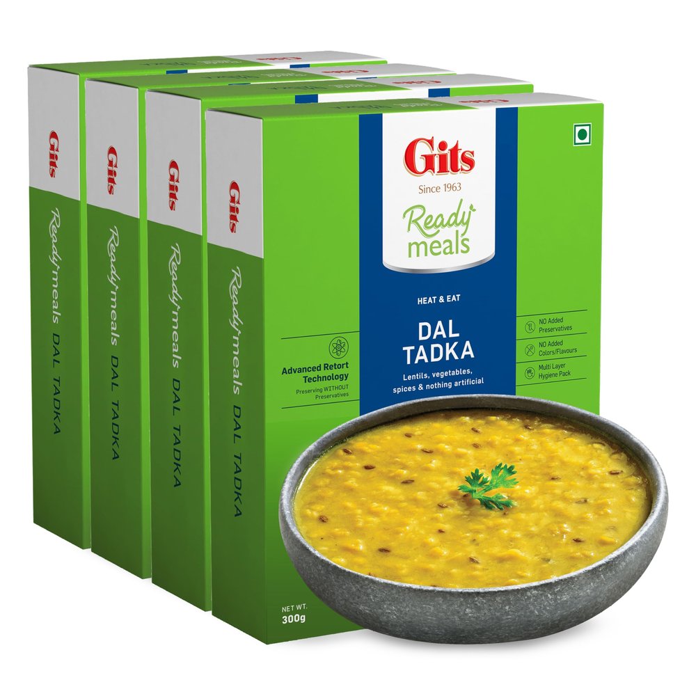 Gits Ready to Eat Dal Tadka, Pure Veg Heat and Eat Indian Meal, Microwaveable, 1200g (Pack of 4 X 300g Each)