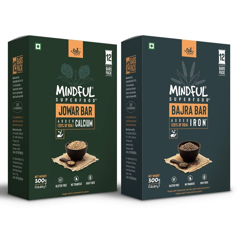 Eat Anytime Mindful Superfood Jowar & Bajra Energy Millet Bar | Gluten Free & High Fiber | Improve Digestion, Rich in Fiber | Healthy Energy Millet Bar of Jowar & Bajra - Combo of 2 (24pcs. of 25g)