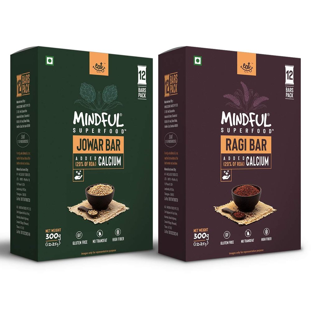 Eat Anytime Mindful Superfood Jowar & Ragi Energy Bar | Gluten Free & High Fiber | Improve Digestion, Rich in Fiber | Healthy Energy Bar of Jowar & Ragi - Combo of 2 (24pcs. of 25g)