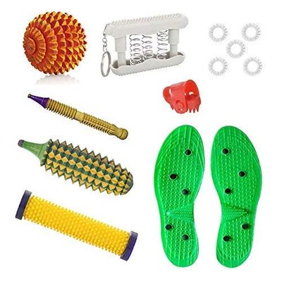 ACUPRESSURE New Tools Combo Kit with Yoko Poly-plastics Sole Height Increase, Wooden Ball, Thumb Pressure, Sujok Ring, Energy Roll, Wooden Jimmy, Pock