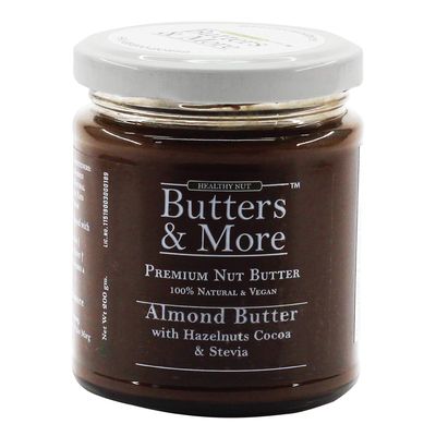 Butters & More Vegan Almond Butter With Hazelnuts, Dark Cocoa & Stevia (200G). Keto & Diabetic Friendly.