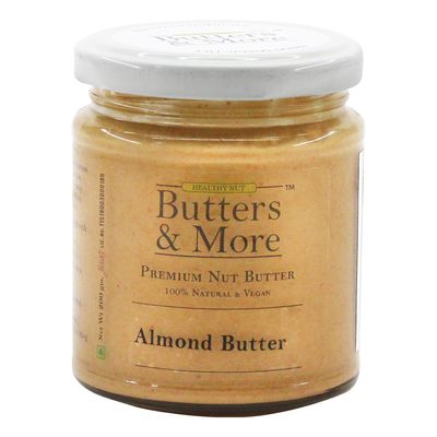 Butters & More Vegan Natural Almond Butter (200G) Unsweetened Single Ingredient Creamy Nut Butter. Keto & Diabetic Friendly.