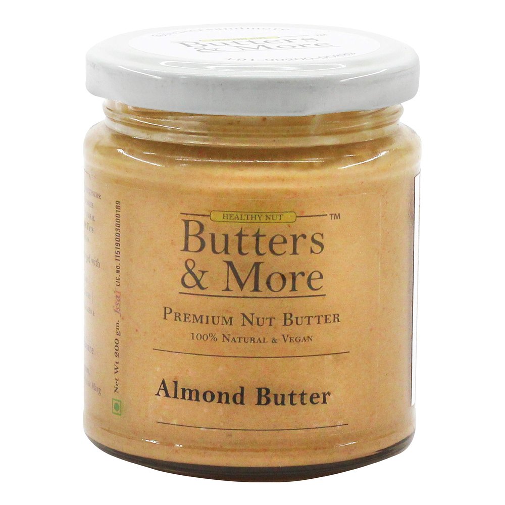 Butters & More Vegan Natural Almond Butter (200G) Unsweetened Single Ingredient Creamy Nut Butter. Keto & Diabetic Friendly.