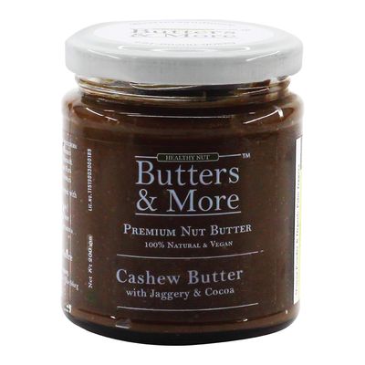 Butters & More Vegan Cashew Butter with Dark Cocoa & Palm Jaggery (200G). Healthy Chocolate Spread. No Artificial Flavours, No Refined Sugar.