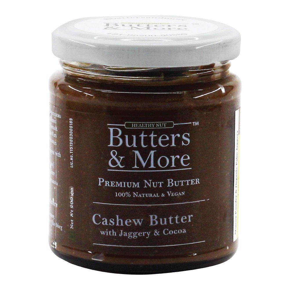 Butters & More Vegan Cashew Butter with Dark Cocoa & Palm Jaggery (200G). Healthy Chocolate Spread. No Artificial Flavours, No Refined Sugar.