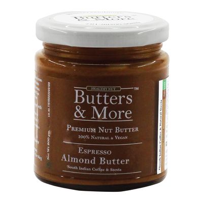 Butters & More Keto Espresso Almond Butter With South Indian Coffee & Natural Stevia Extract (200 grams). Natural Preworkout. Keto & Diabetic Friendly.