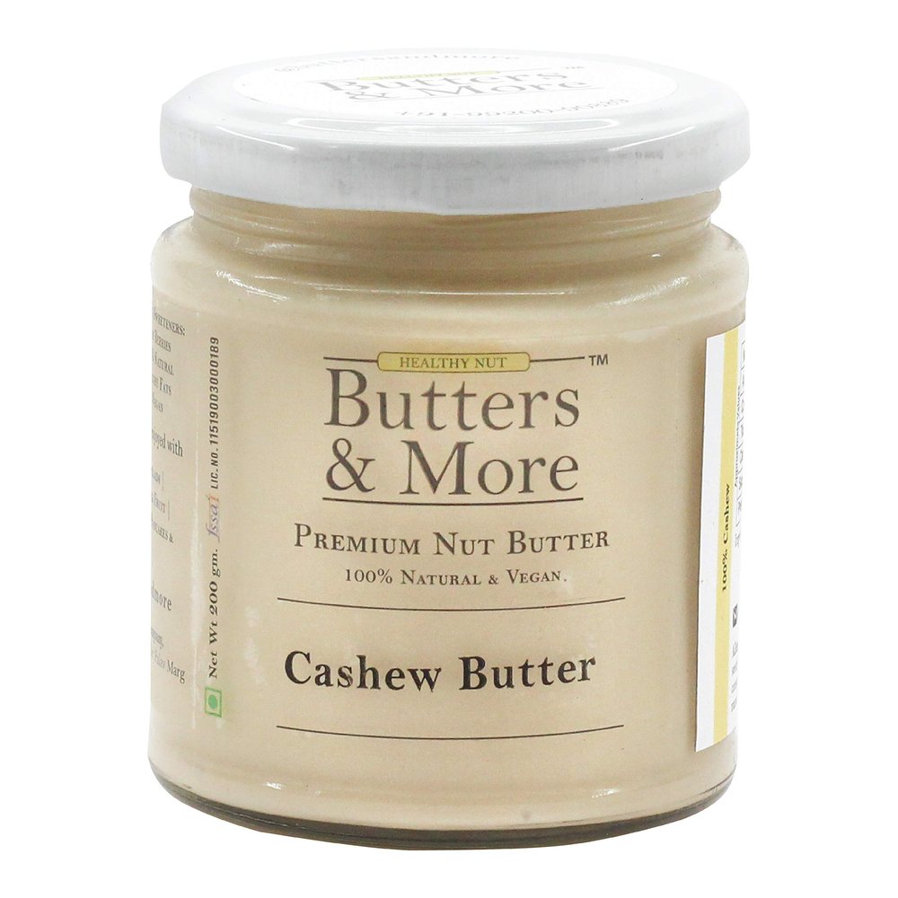 Butters & More Vegan Natural Cashew Butter (200G) Unsweetened Single Ingredient Creamy Nut Butter. Keto & Diabetic Friendly.